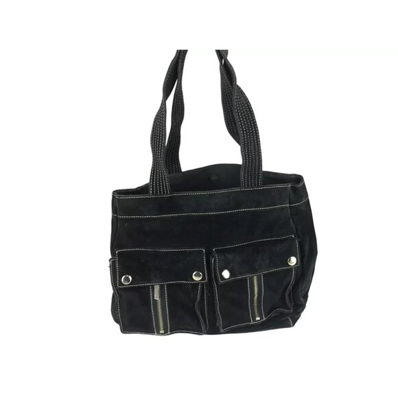 Banana Republic Tote Shoulder Bag Womens Black Suede Pockets Double Handles - Picture 1 of 8